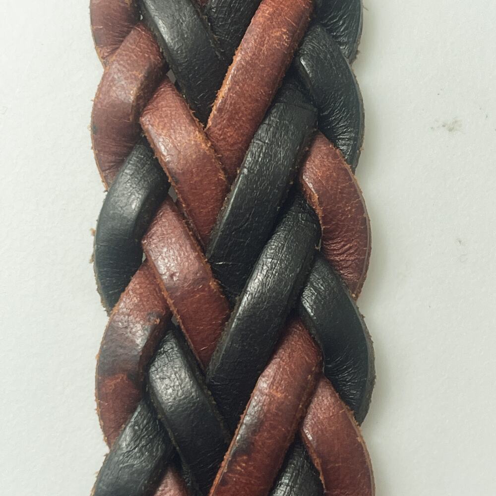 Men’s Size 40 Brown Braided Full Grain Leather Belt Solid Brass Buckle